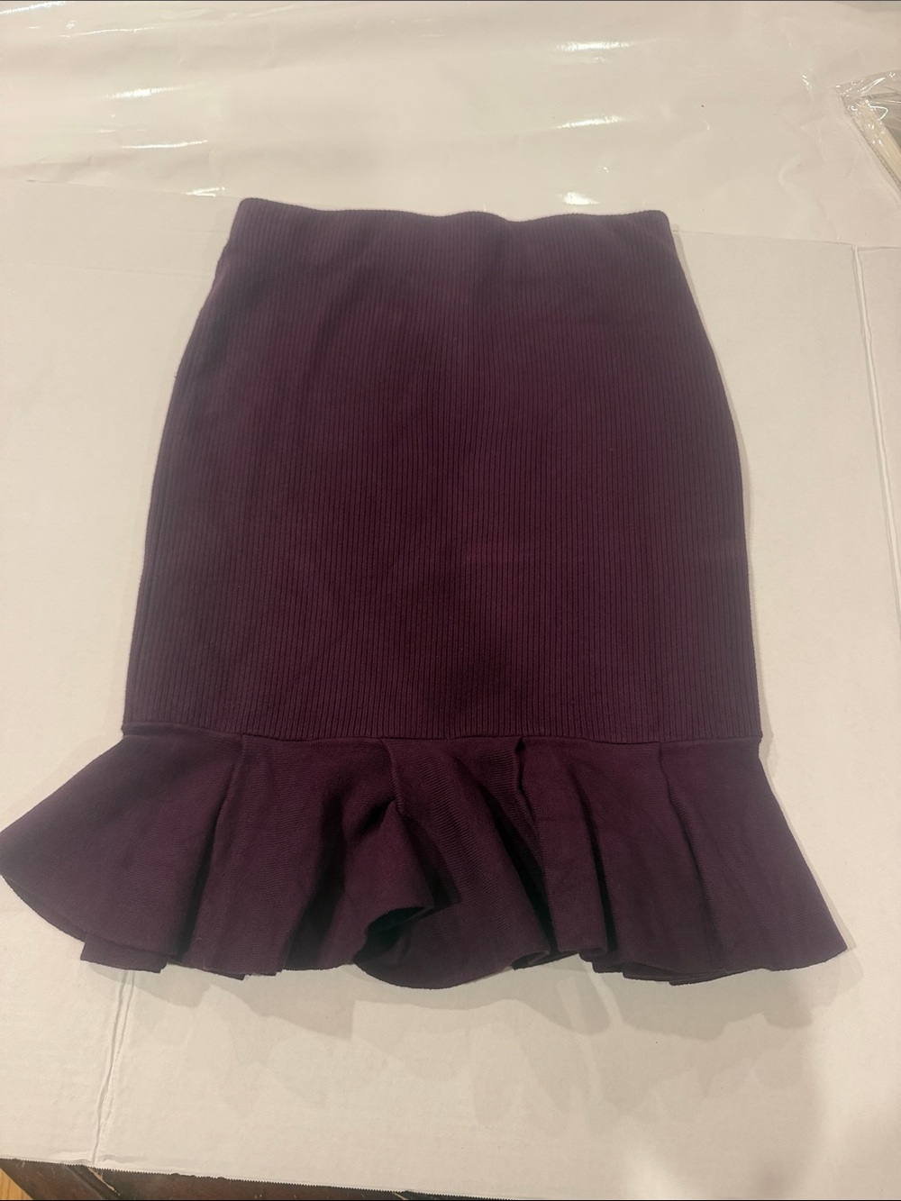 Express Women’s Ruffle Hem Knit Skirt in Deep Plum